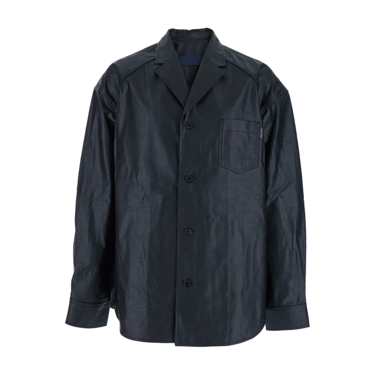 Juun. J Dark Blue Shirt With Classic Collar And Chest Pocket In Cotton Man