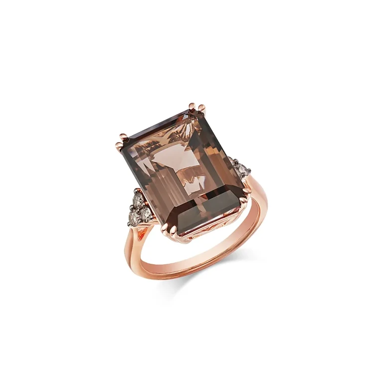 Smoky Quartz & Brown Diamond Ring in 14K Rose Gold