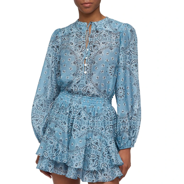 Mc2 Saint Barth Harper Blouse Lurex Silk Voile With Bandana Print Blue Shirt - Women
