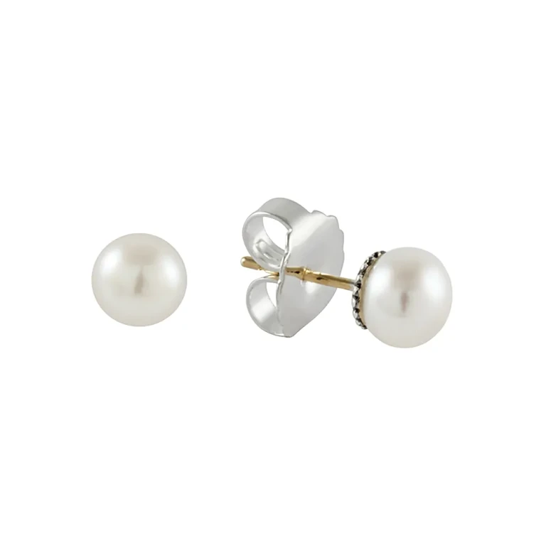 Lagos Sterling Silver Luna Fluted Button Post Cultured Pearl Earrings, 8mm
