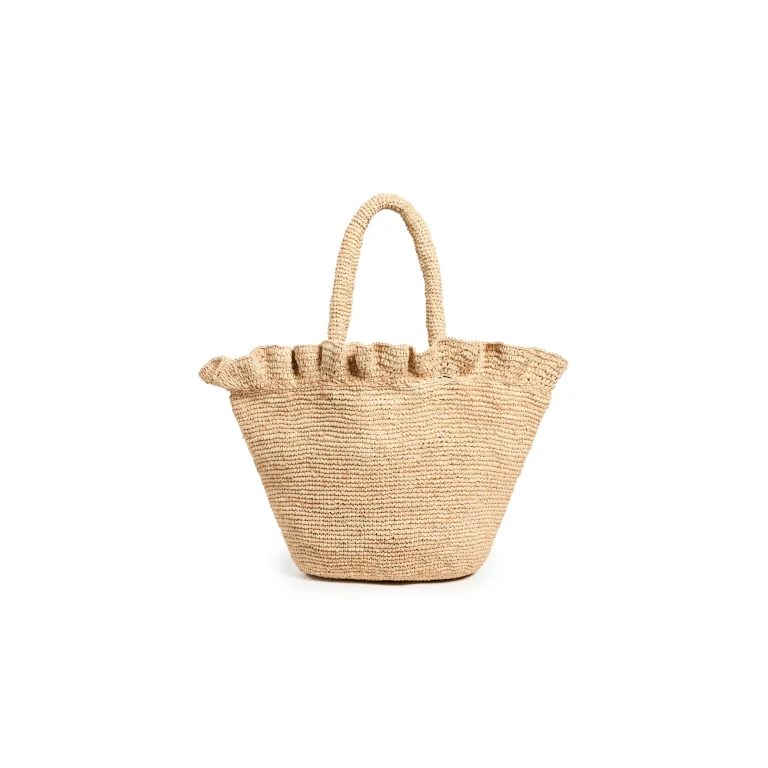 Loeffler Randall Cyrus Raffia Woven Tote with Ruffle Natural One Size
