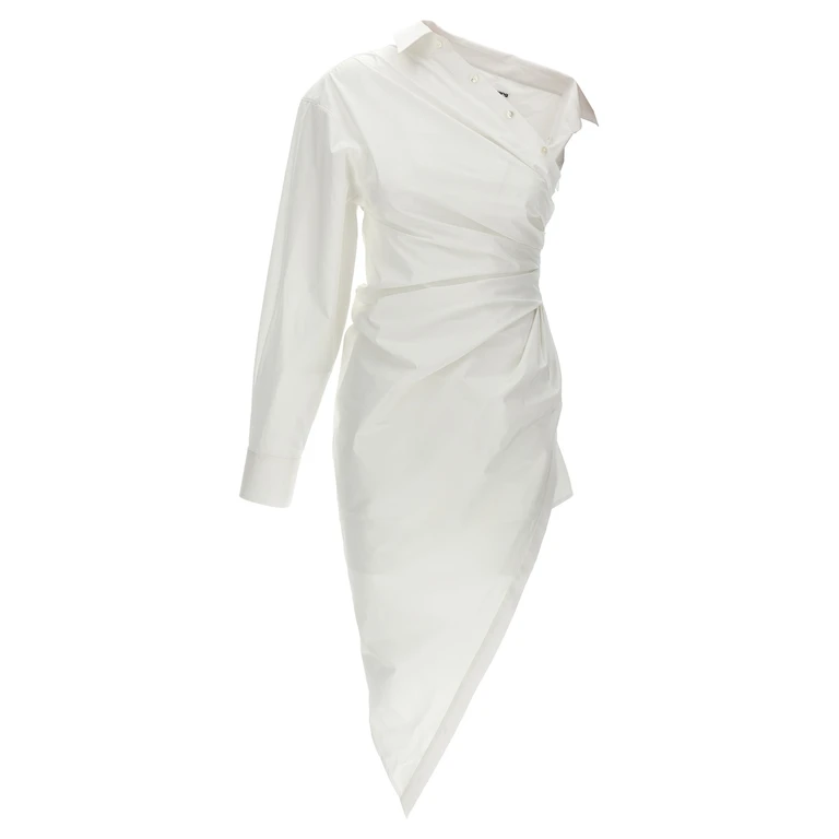 White Cotton Short Dress - Women