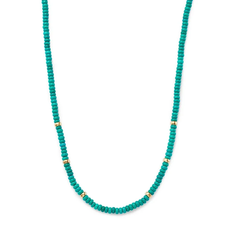 Zoe Chicco 14K Yellow Gold Gemstone Beads Turquoise Rondelle Collar Necklace, 16-18