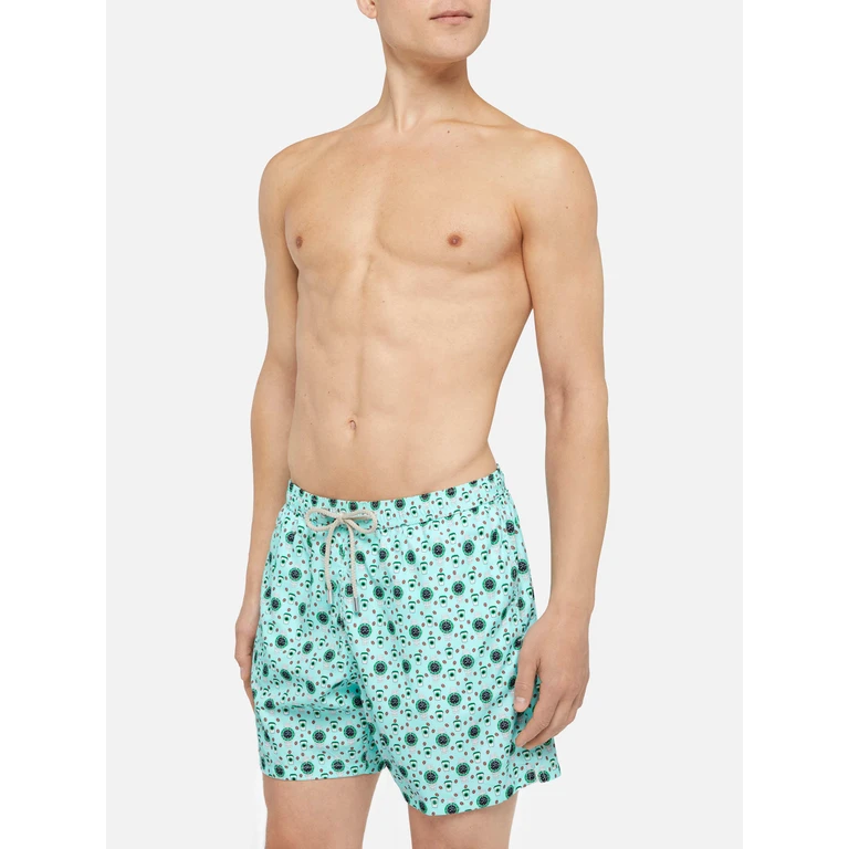 Mc2 Saint Barth Lightweight Fabric Swim Shorts Lighting With Watch Print Blue Swimshort - Men
