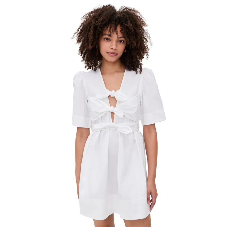 GANNI 弹力棉质迷你系带连衣裙 黑色