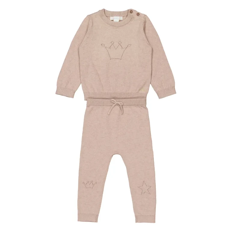 Marie Chantal Infant Biscuit Pointelle Crown Embroidered Set
