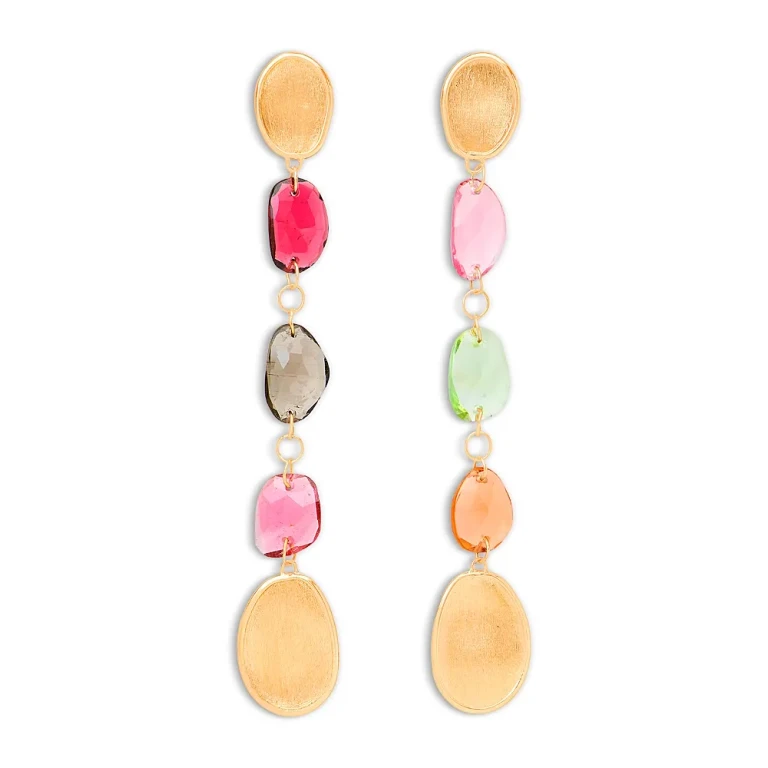 Marco Bicego 18K Yellow Gold Lunaria Tourmaline Multicolor Tourmaline Long Drop Earrings