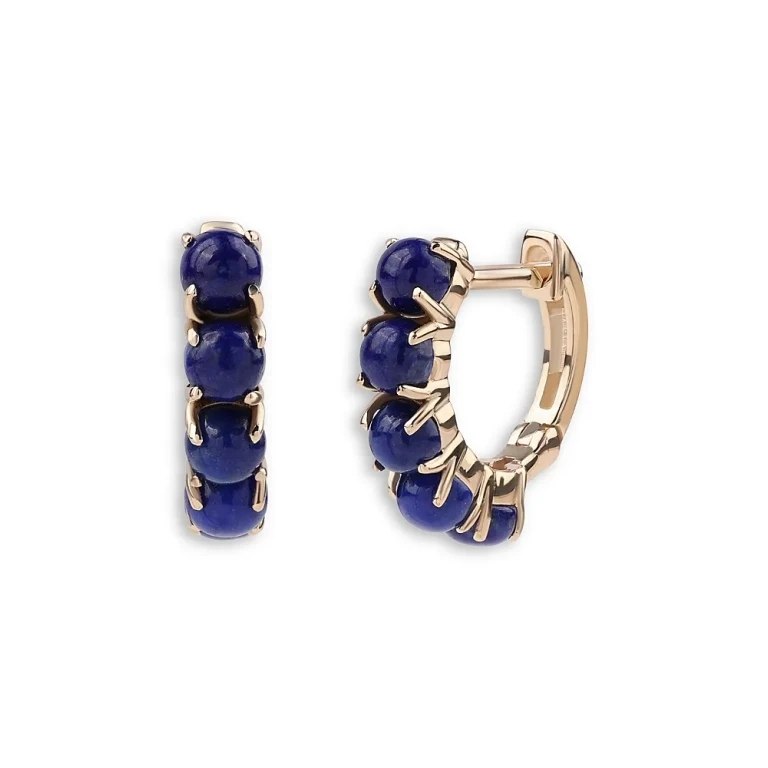 14K Yellow Gold Lapis Hoop Earrings