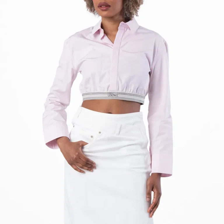 Loewe Womens Logo Elastic Collar Cropped Shirt, Brand