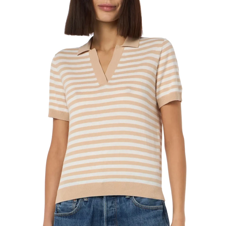 MC2 Saint Barth Evonne Beige And White Striped Knitted Polo