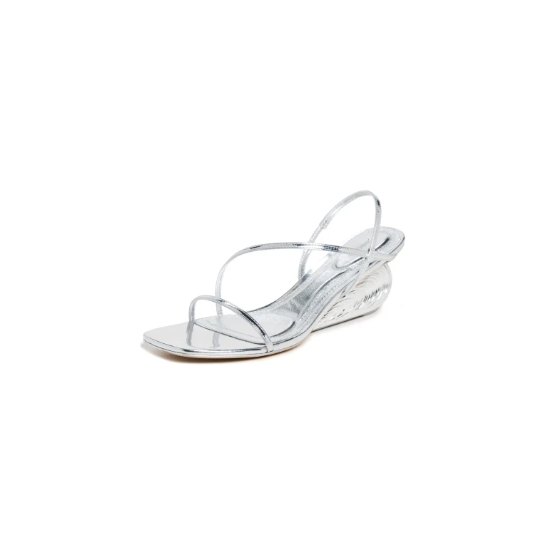 SIMKHAI Bridget Oyster Shell Wedge Sandals Silver 38