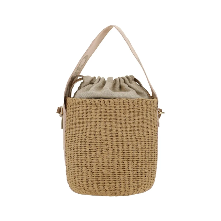 Chloé woody Beige Small Handbag With Drawstring Closure In Raffia For Women