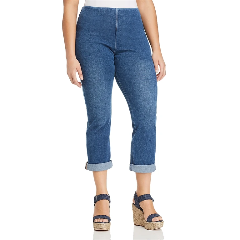 Lysse Plus Pull-On Boyfriend Jeans in Mid Wash