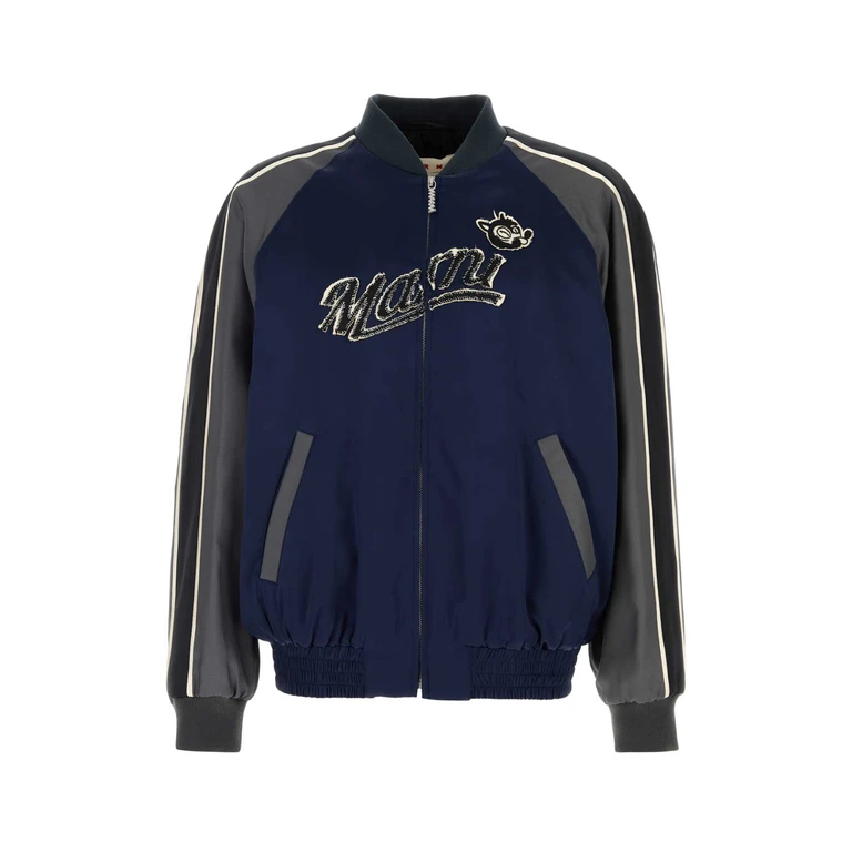Marni Navy Blue Satin Bomber Jacket Blumarine Giubbini - Men