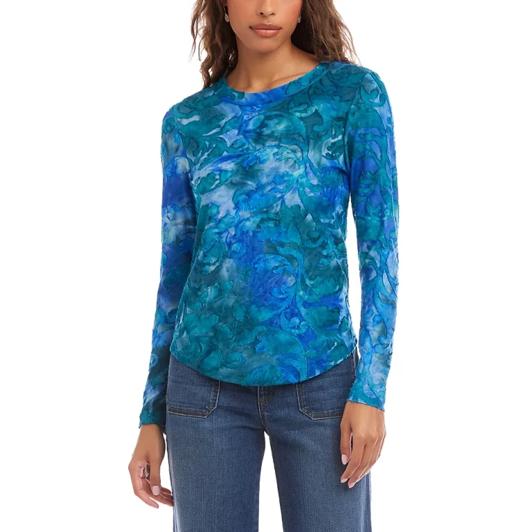 Karen Kane Long Sleeve Velvet Burnout Shirttail Top