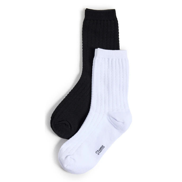 Stems 2 Pack Waffle Knit Socks Black/Ivory One Size