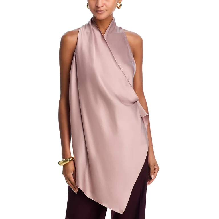 Helmut Lang Silk Draped Cowlneck Top