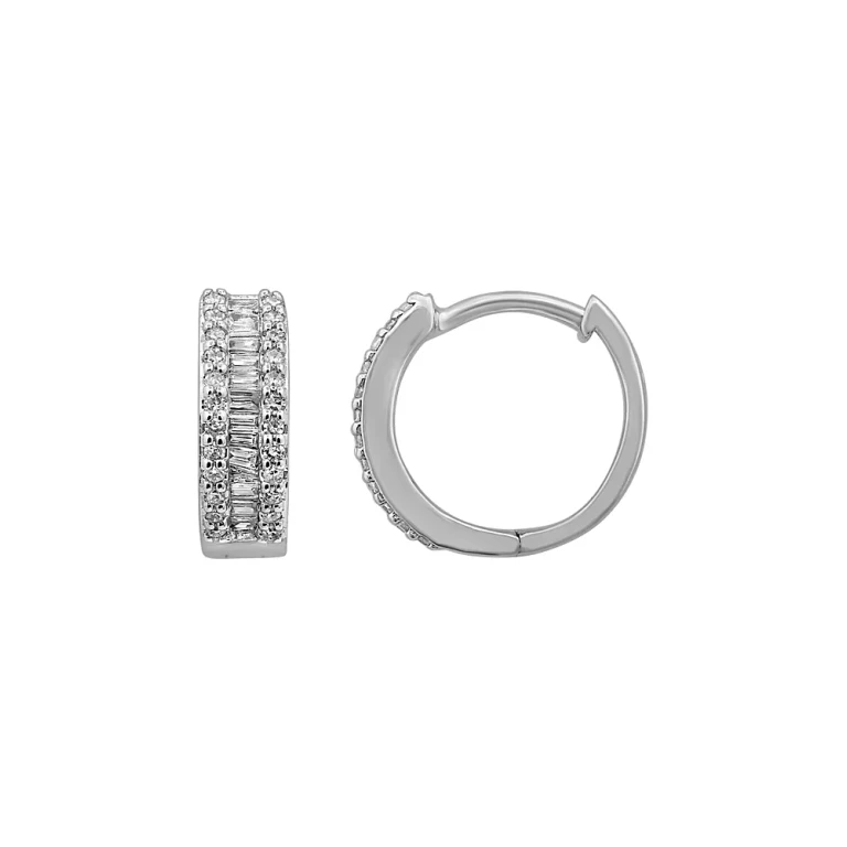 Diamond Baguette Hoop Earrings in 14K White Gold, 0.25 tcw