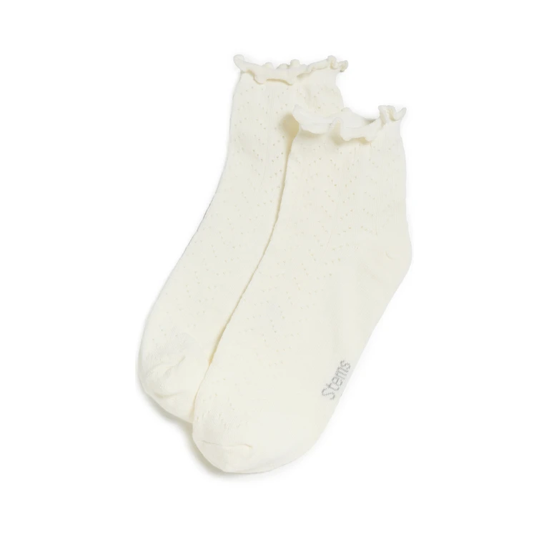 Stems Pointelle Ankle Socks Beige One Size