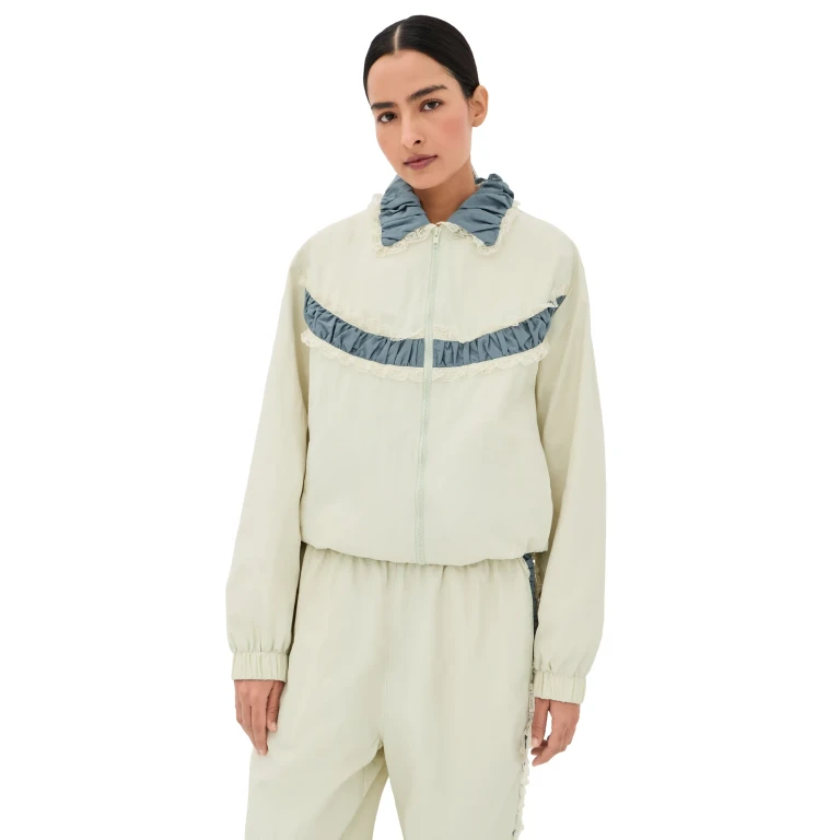 Tanner Fletcher Kennedy Ruched Stripe Track Jacket Ivory/Blue M