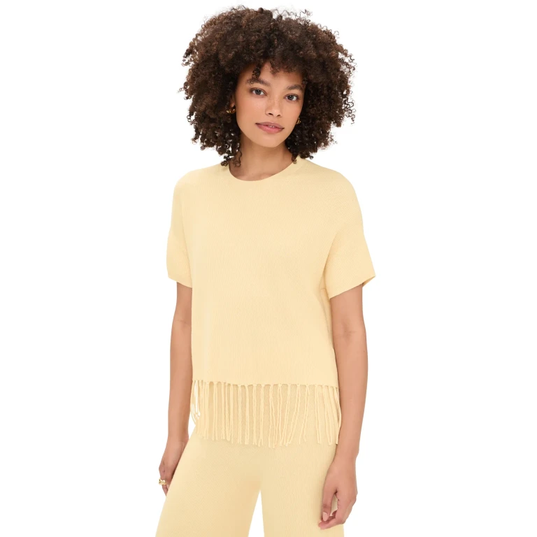 Splendid Splendid x @Cellajaneblog Short Sleeve Fringe Sweater Daybreak XL