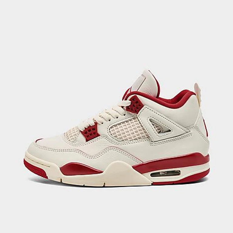 Jordan Women's Air Retro 4 Casual Shoes in Pale Ivory/Sierra Red/Tough Red Size: 5.0