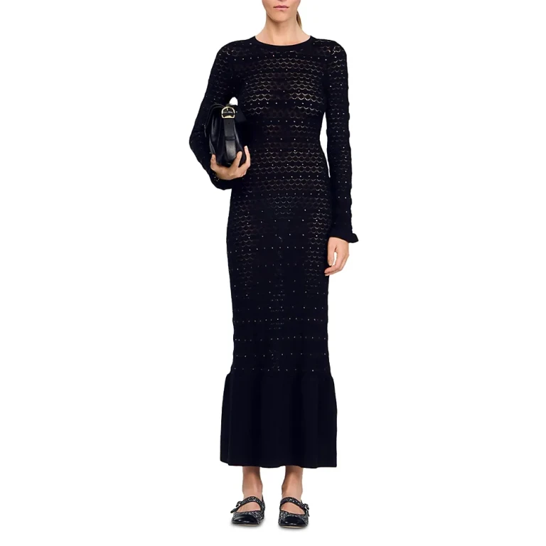 Sandro Rhinestone Knit Maxi Dress