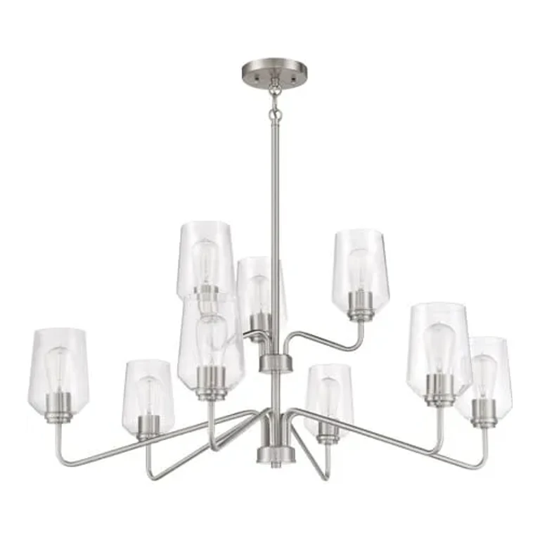 Brushed Polished Nickel Nine Light Chandelier from the Shayna Collection