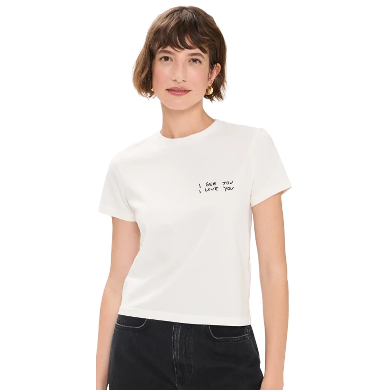 ANINE BING I See You I Love You Shelley Tee Washed Cream L