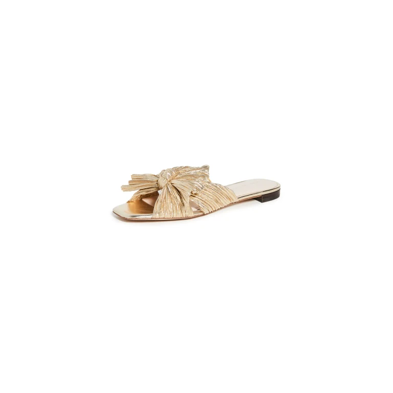 Loeffler Randall Daphne Pleated Bow Slides Gold 12