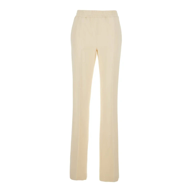 TwinSet Beige Pants With Elastic Waist And Logo Plate On The Back
