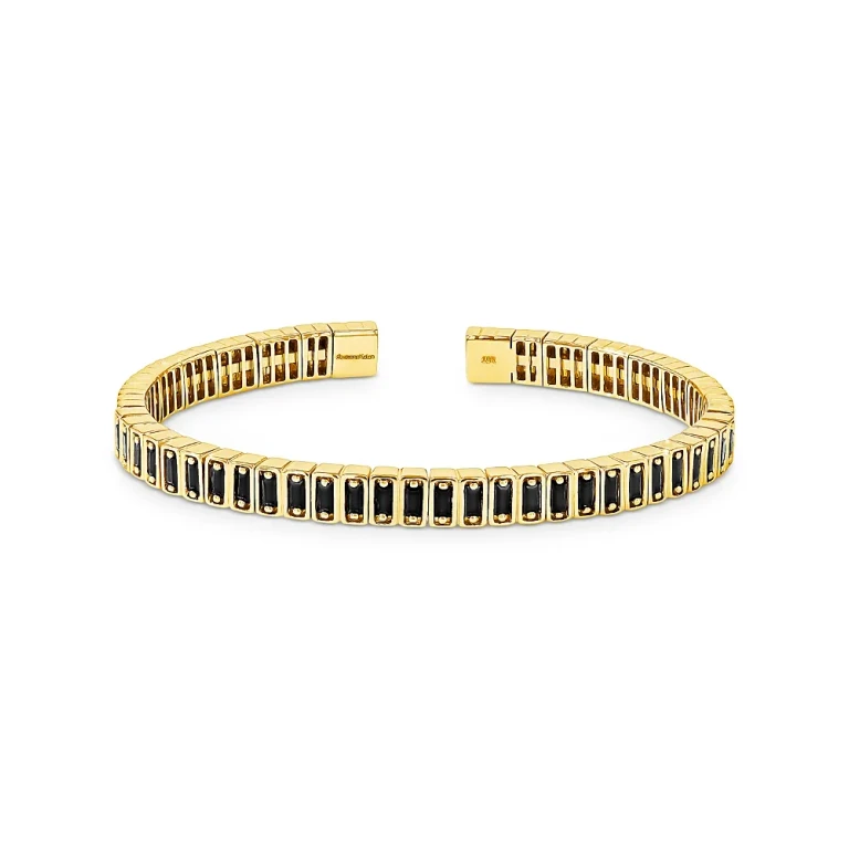 Suzanne Kalan 18K Yellow Gold Inlay Black Sapphire Cuff Bracelet
