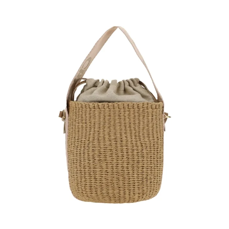 Chloé woody Beige Small Handbag With Drawstring Closure In Raffia For Women