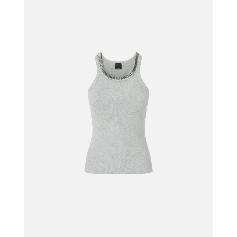 Pinko geripptes Top mit Schmuckstickerei