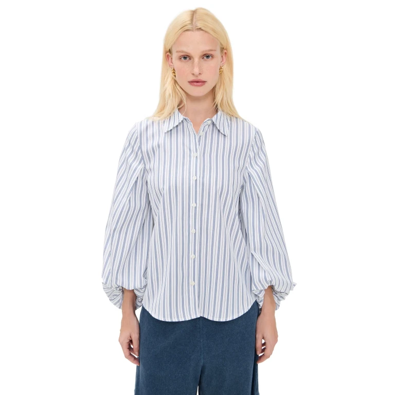 Tanya Taylor Marina Stripe Top White/French Blue L