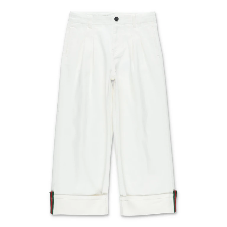 Gucci girls stretch denim pants with Web detail White/mix Cotton