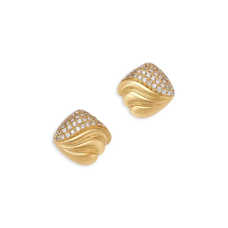 Diamond Pave Studs in 14K Textured Yellow Gold, 0.43 tcw