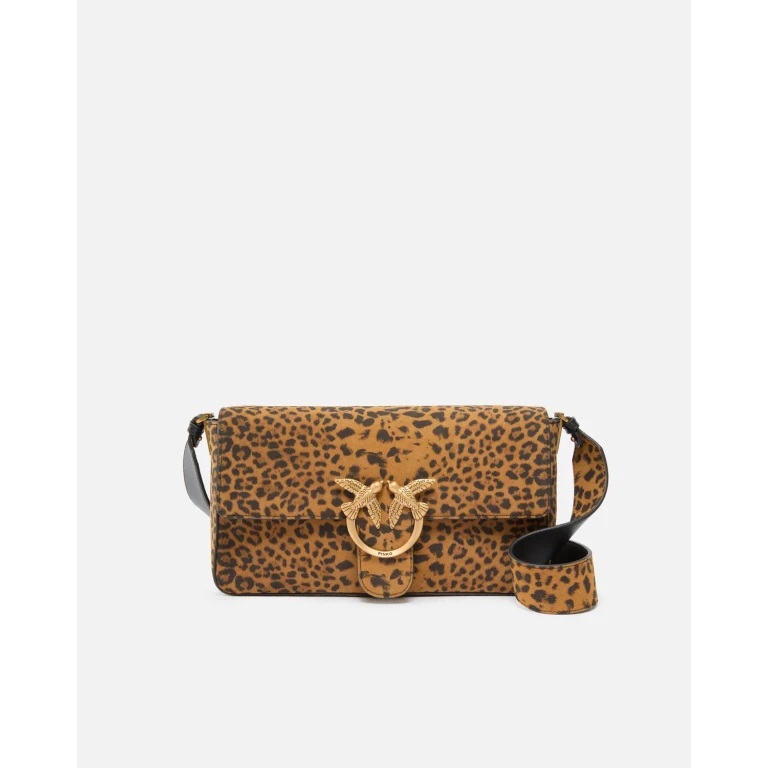 Pinko - Sac porté épaule moyen Love Bag One Slouchy en daim léopard