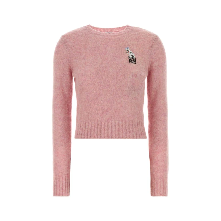 Slim Fit Wool Crewneck Jumper with Embroidered Anagram Logo (S359Y14KI9PINK)