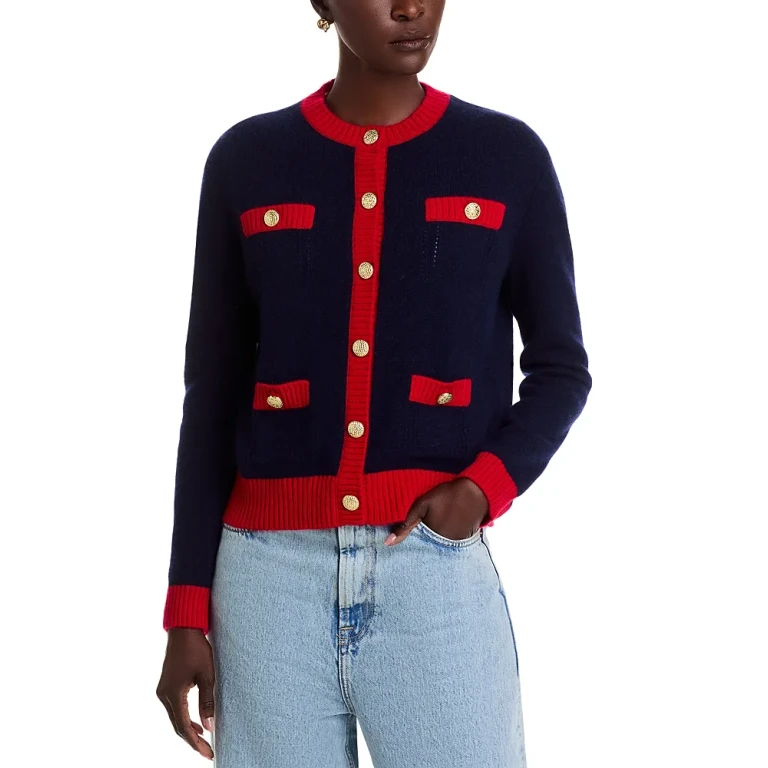 Contrast Trim Cashmere Cardigan - Exclusive