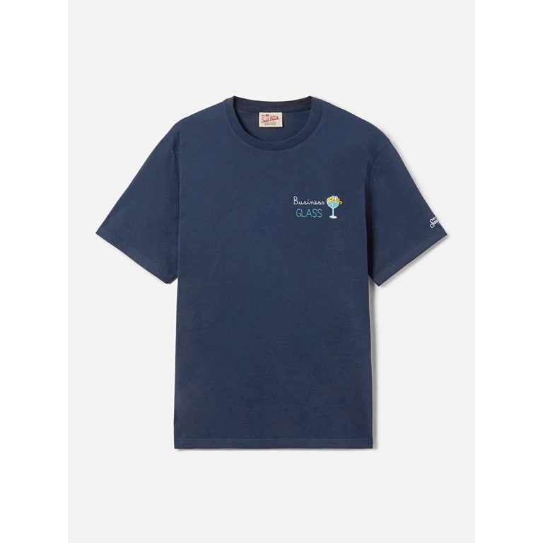 Mc2 Saint Barth Blue Portofino T-Shirt With Business Glass Embroidery - Men