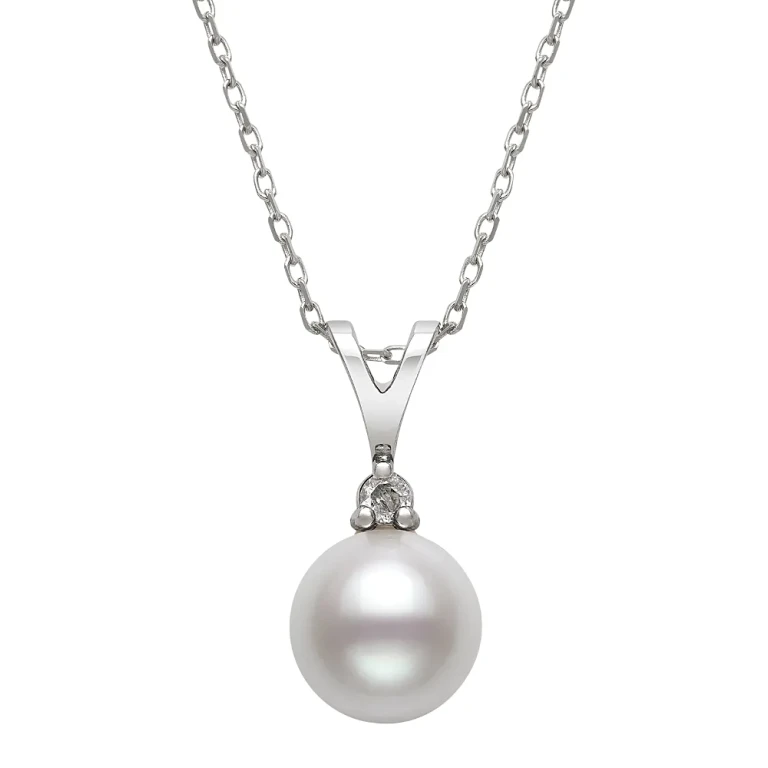 Diamond & Cultured Freshwater Pearl Pendant Necklace in 14K White Gold, 16