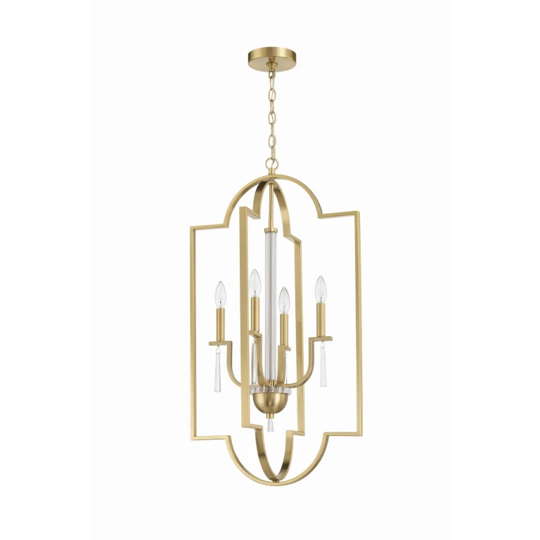 Satin Brass Four Light Foyer Pendant from the Fortuna Collection