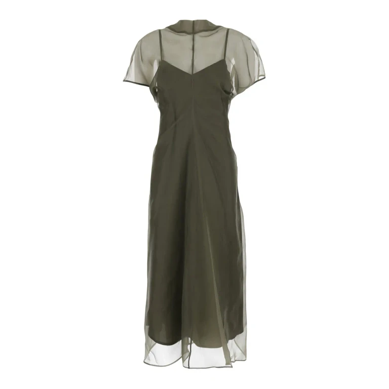 Federica Tosi Green Crew Neck Dress With Zip Closure At The Back And Silk Slip For Women