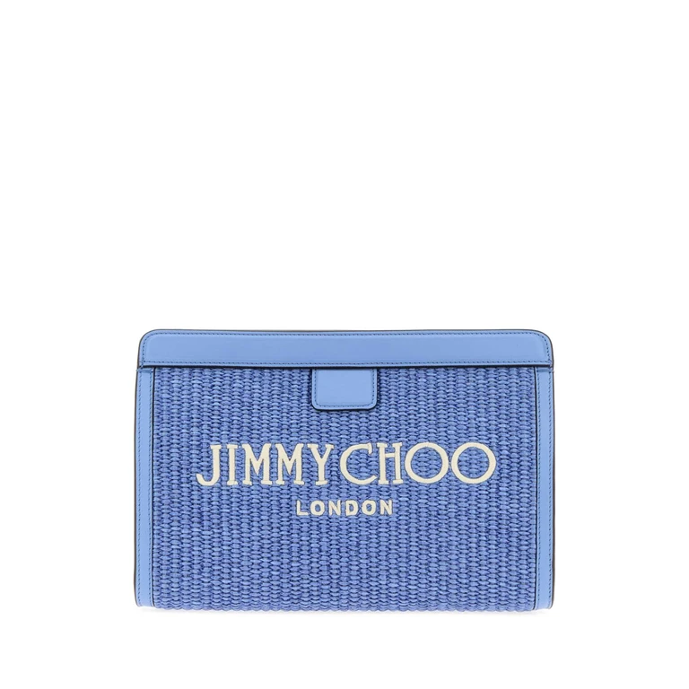 Jimmy Choo Light Blue Raffia Avenue London Clutch Oceanblueecru - Women