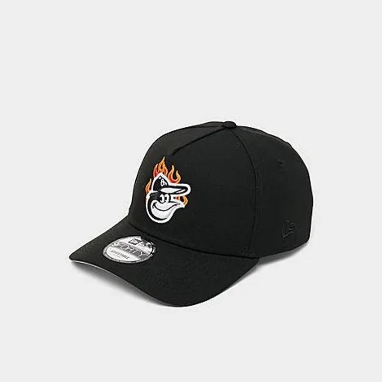 New Era Baltimore Orioles MLB 9FORTY Flame Logo Snapback Hat in Black/Flame