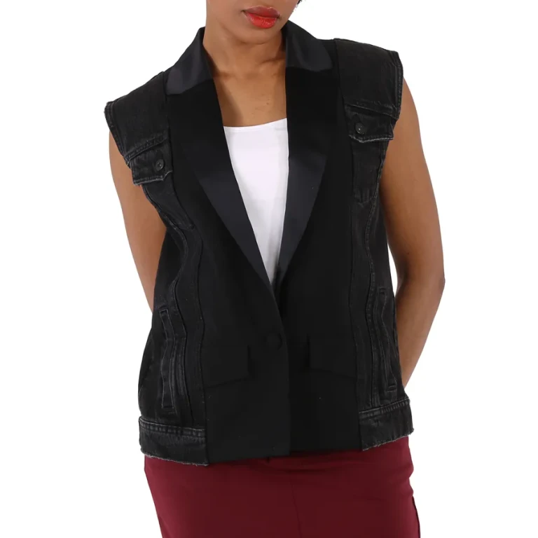 Filles A Papa Black 'Bonie' Denim Sleeveless Jacket, Brand Size 1 (Small)