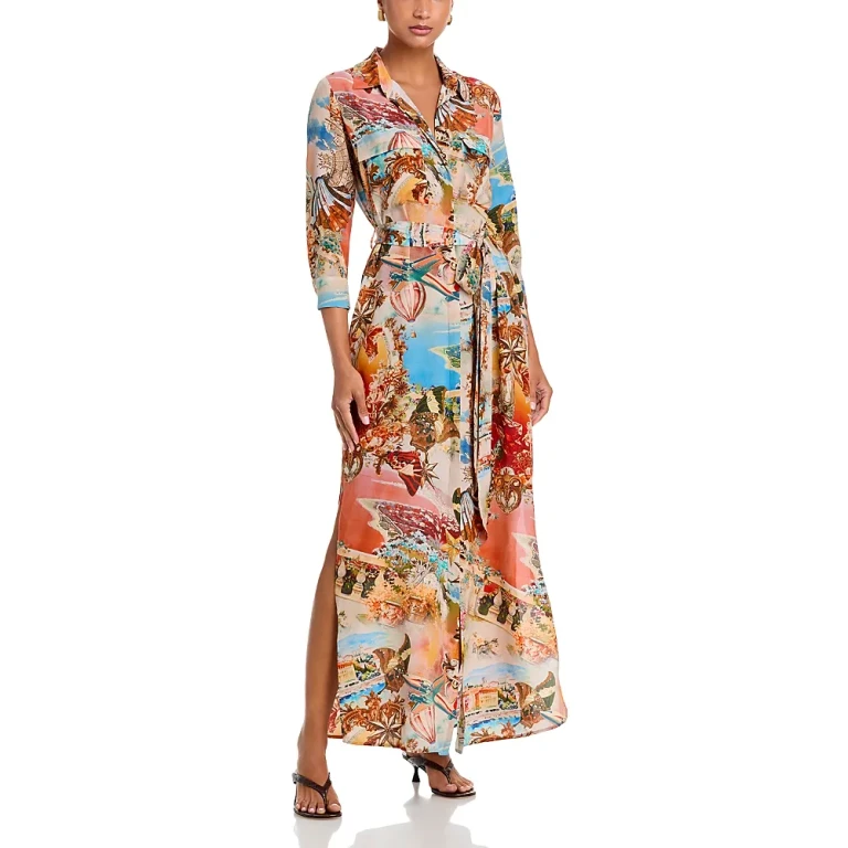 L'Agence Cameron Silk Long Shirt Dress