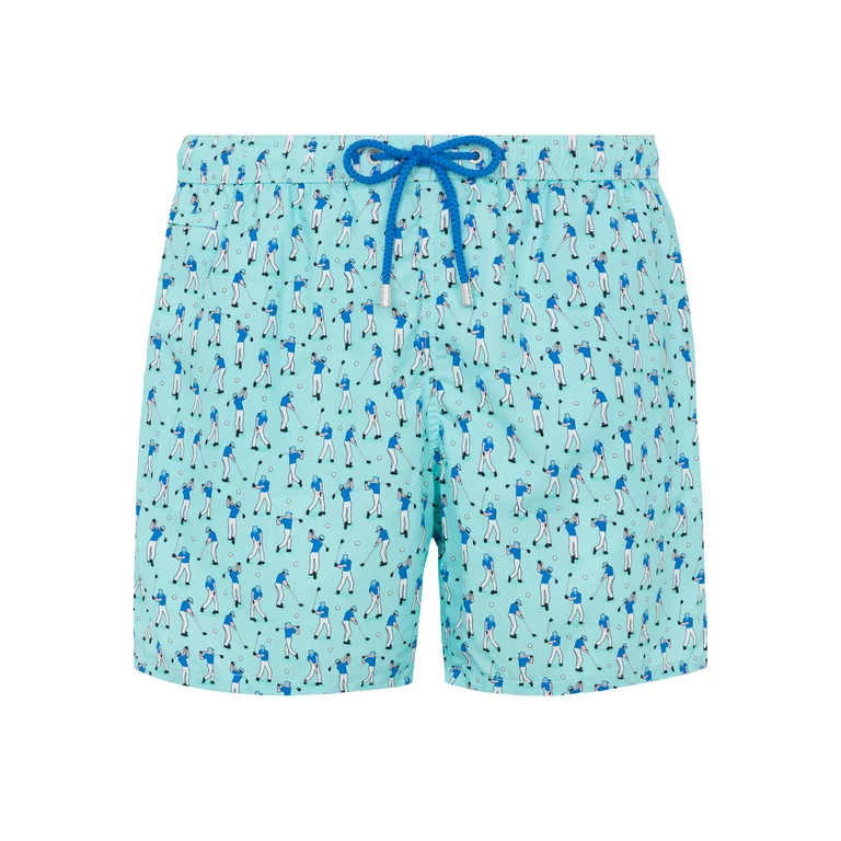 Mc2 Saint Barth Lightweight Fabric Swim Shorts Lighting With Golf Players Print Green Swimshort - Men