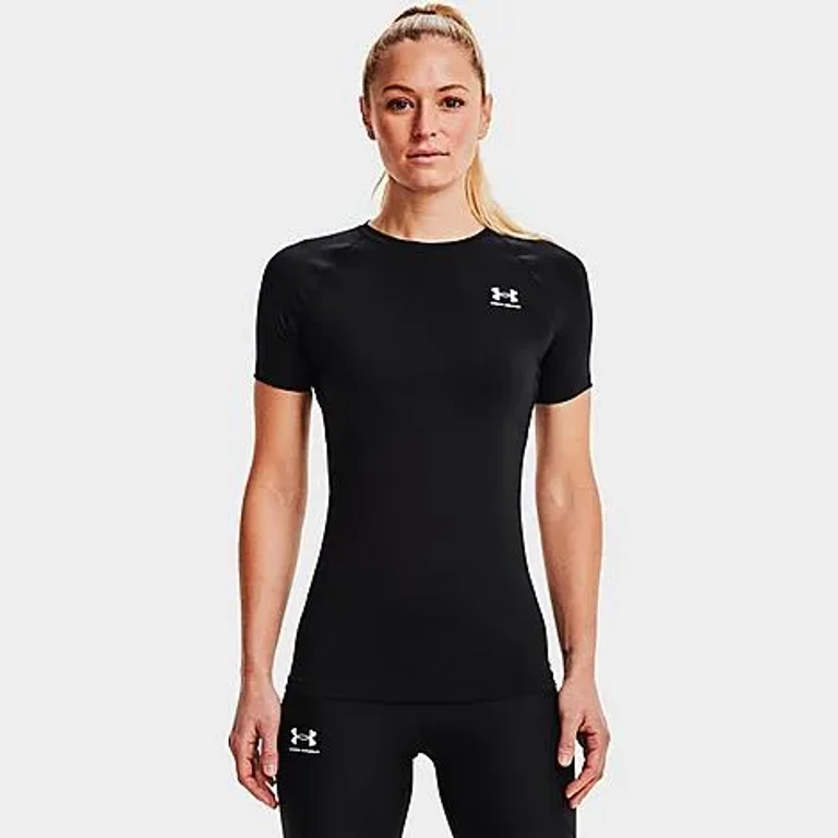 Under Armour Women's HeatGear Compression Short-Sleeve Training Top in Ultimate Black/White Size: XS